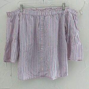 Abercrombie‎ & Fitch Sabrina Stripe Top Size Medium Off Shoulder Pullover…